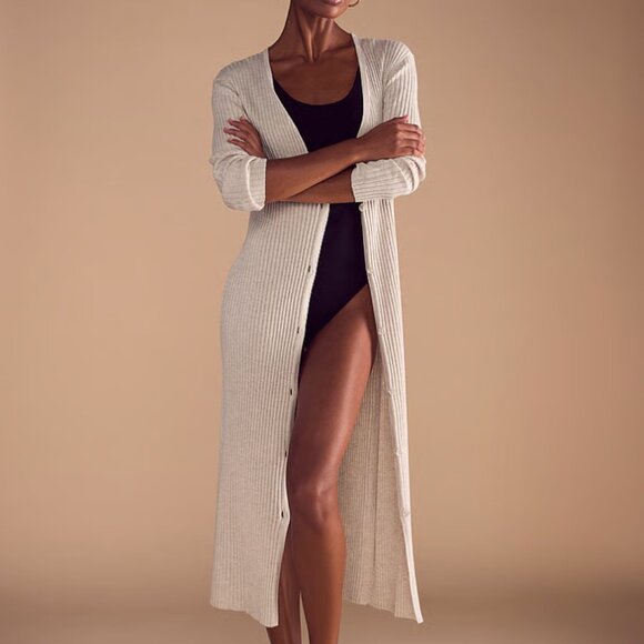 Victoria's Secret Luxe Crème Ribbed Knit Cardigan/Dress XLarge - Black - NWT - Picture 2 of 6